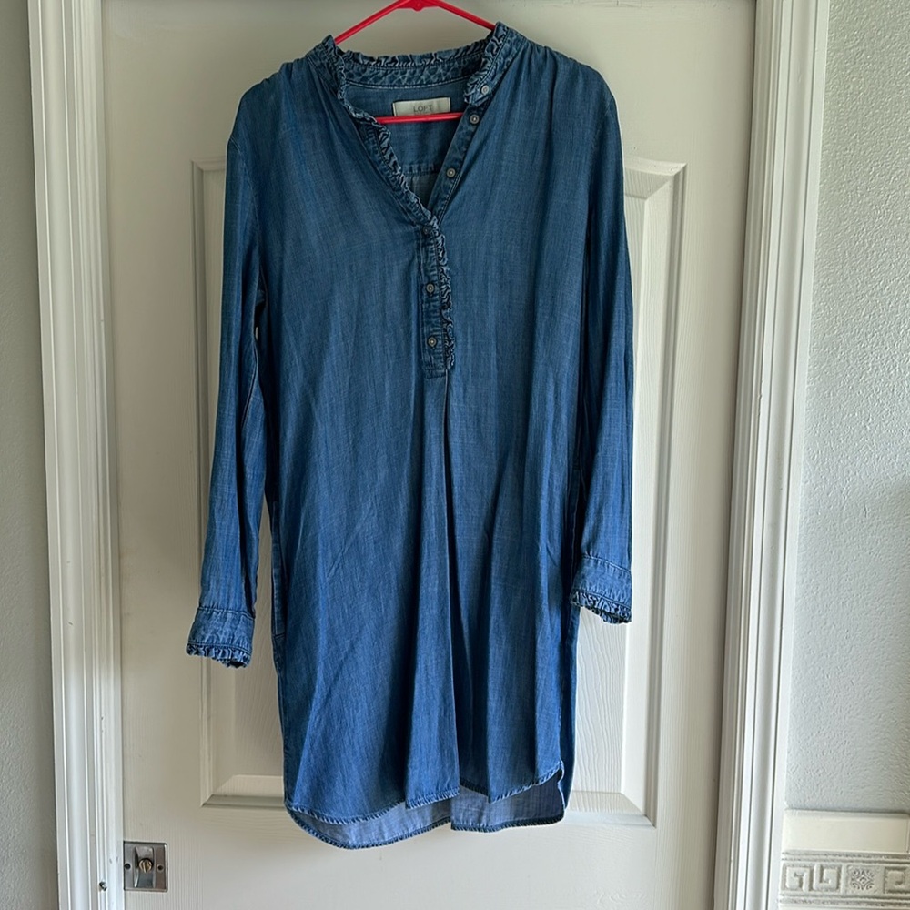 Long sleeve flowy chambray dress